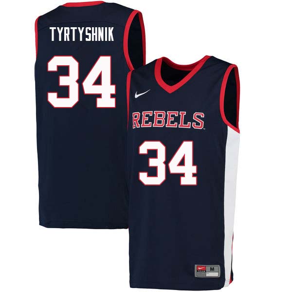 Men #34 Ilya Tyrtyshnik Ole Miss Rebels College Basketball Jerseys Sale-Navy